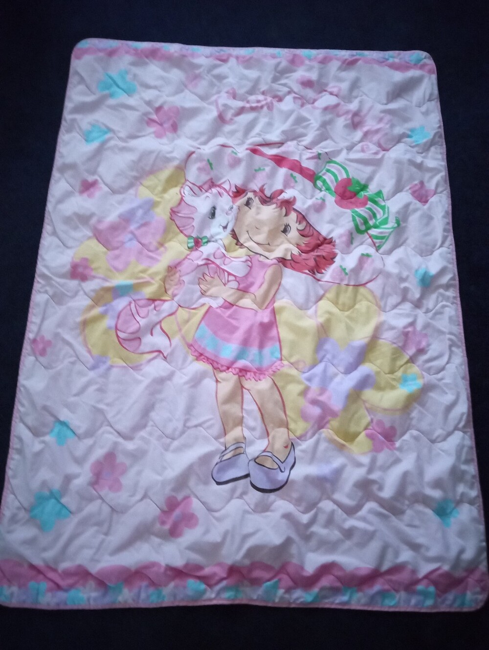 Strawberry Shortcake Pink Cotton Blend Crib Blanket 41"x30" Kitten